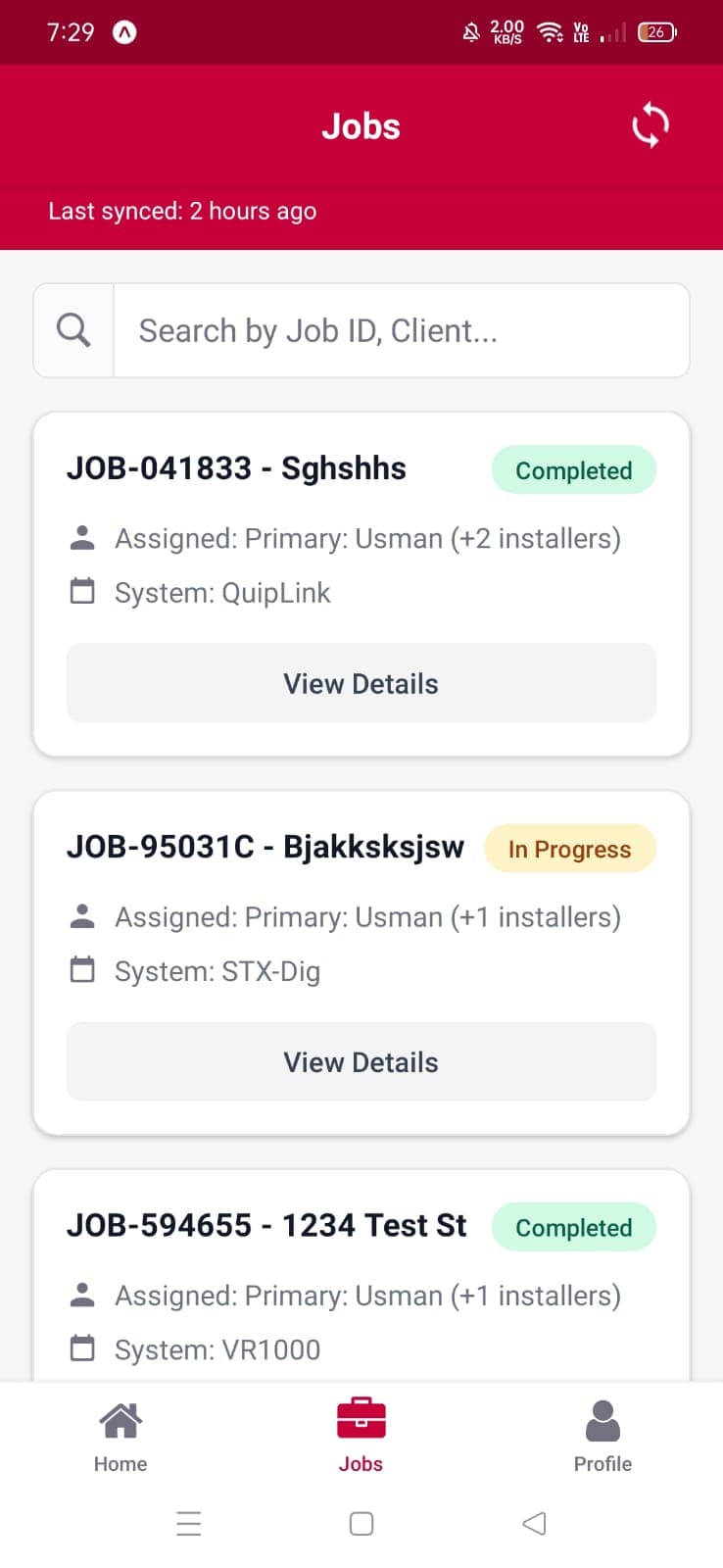 Jobs List with Status